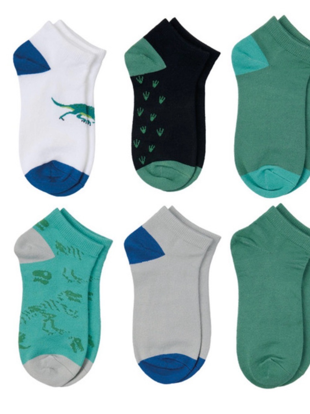 Lily & Dan/ L&D Childrens 6pk Socks - No Show Blue/Green Size M/ L
